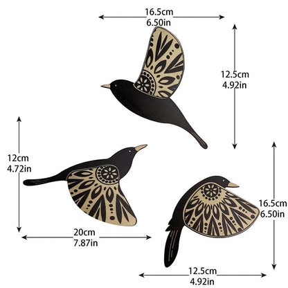 3-Piece Wooden Bird Wall Decor Set – Patterned Boho Home Decor for Indoors & Outdoors Bird Lover Gift for Birder