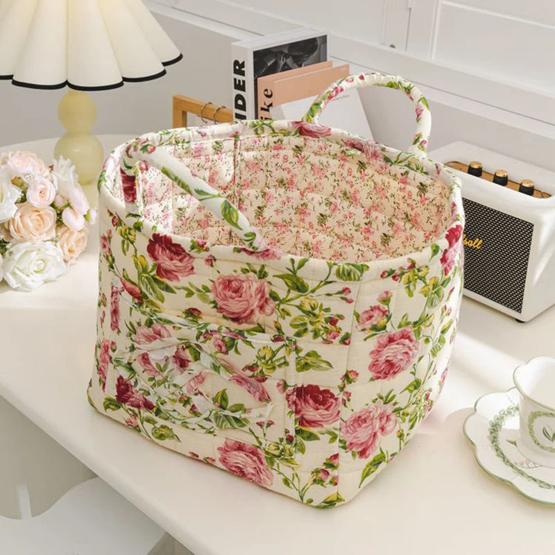boho home decor, floral fabric storage basket, large laundry hamper, foldable storage bin, fabric organizer basket, boho floral hamper, home organization basket, decorative laundry bin, eco-friendly laundry hamper, housewarming gift