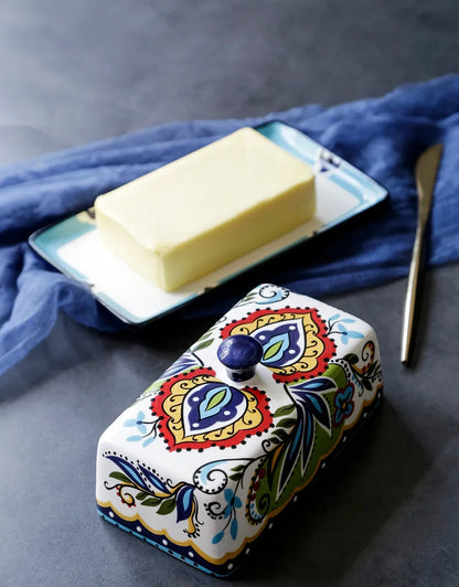 bohemian style floral butter dish