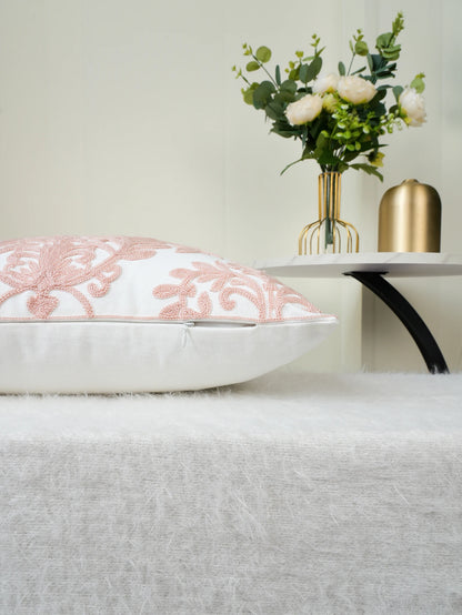 Pink Mandala Floral Embroidered Throw Pillow Cover – Boho Home Decor Accent for Sofa, Bed, or Chair