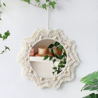 Wall Circle Mirror Macrame Boho Home Decor Mirrors for Bedroom Baby Room Decoration Nursery Sun Star Shaped