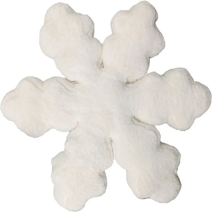 A fluffy snowflake-shaped white faux fur rug or cushion on a plain white background.