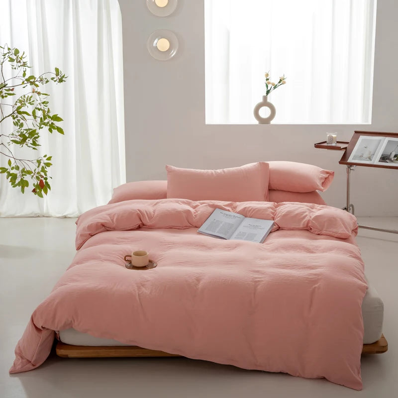 Pink Boho Minimalist Washed Cotton Duvet Cover – Soft, Breathable & Cozy Quilt Cover for Home 