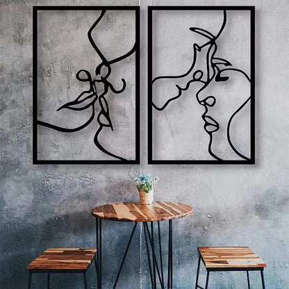 Woman Face Body Outline Kiss Silhouette Iron Wall Hanging Decor Abstract Line Ornament Beautiful Art for Living Room Bedroom Home Artwork Decor