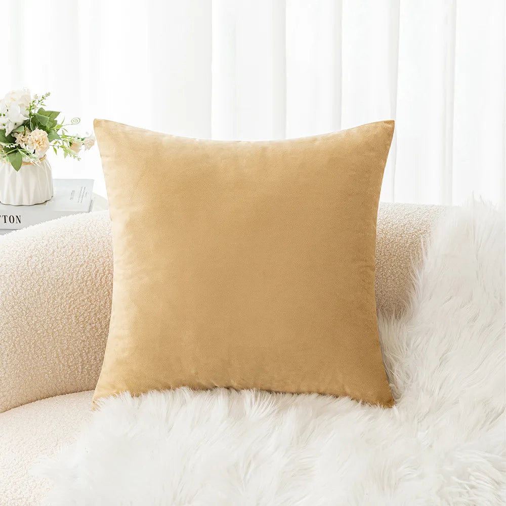 Velvet Pillowcase Sofa Cushion Cover – Solid Color Throw Pillow Case for Living Room