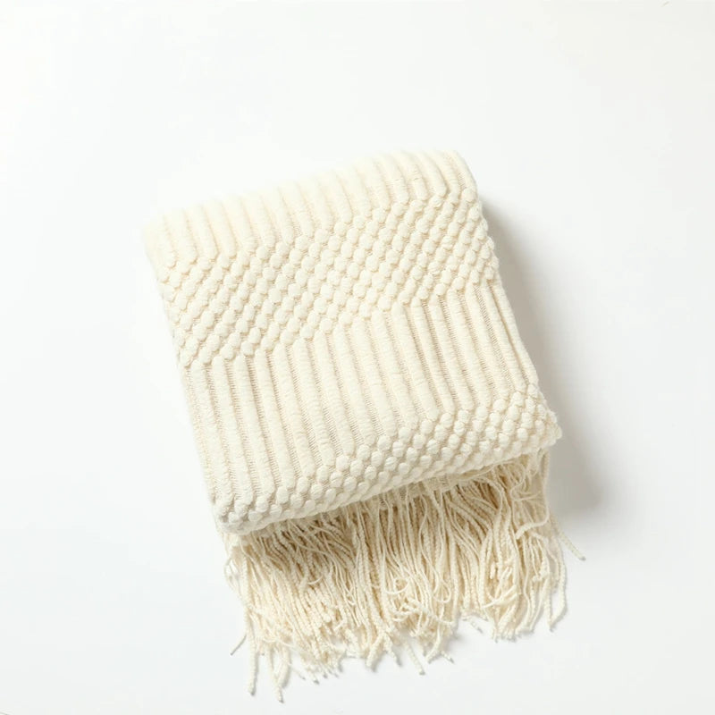 Soft Knit Boho Throw Blanket – Lightweight Acrylic Travel & Home Decor Accent with Fringe