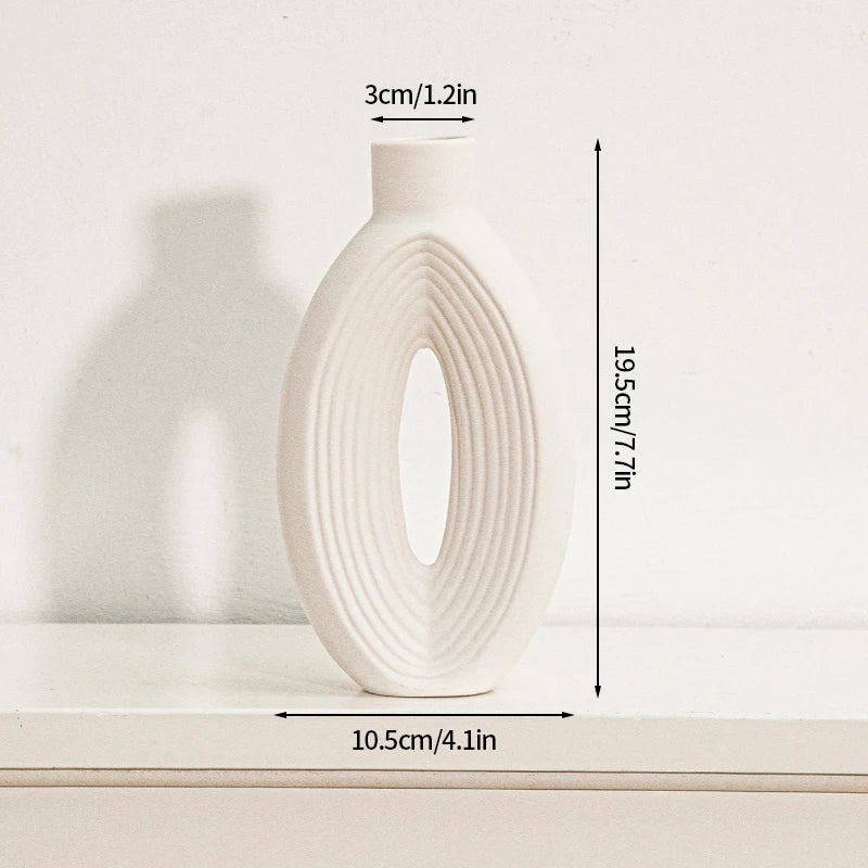 Modern White Ceramic Vase – Minimalist Decorative Vase for Pampas Grass, Flowers & Home Accents