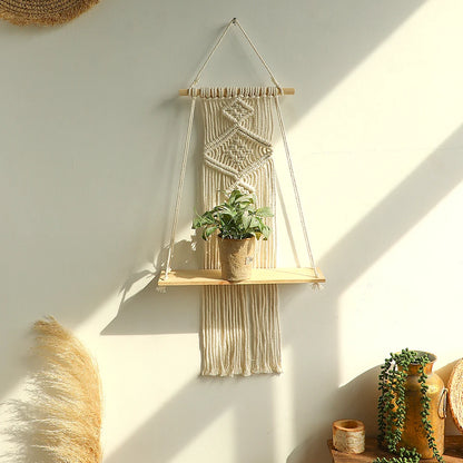 Macramé Wood Hanging Wall Shelf