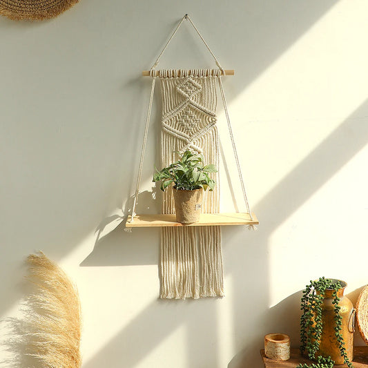 Macramé Wood Hanging Wall Shelf