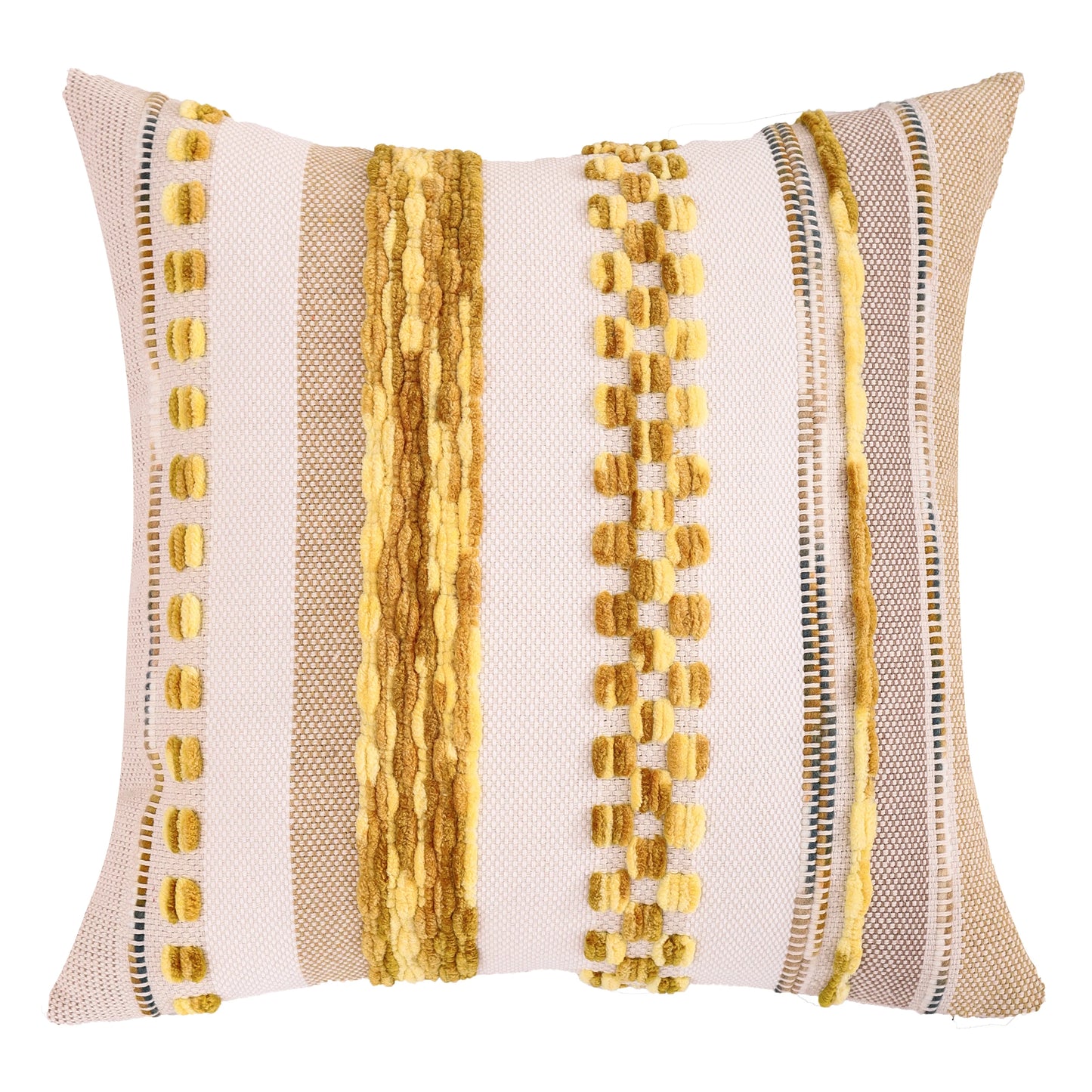 Boho Striped Chenille Throw Pillow Cover – Decorative Square Cushion for Cozy Home Accents