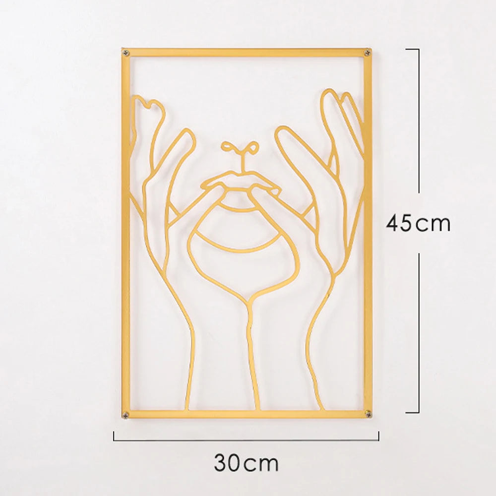 Woman Face Body Outline Kiss Silhouette Iron Wall Hanging Decor Abstract Line Ornament Beautiful Art for Living Room Bedroom Home Artwork Decor