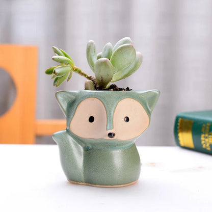 Boho Home Decor Ceramic Fox Plant Pot – Cute Mini Potted Succulent Planter for Home Decor