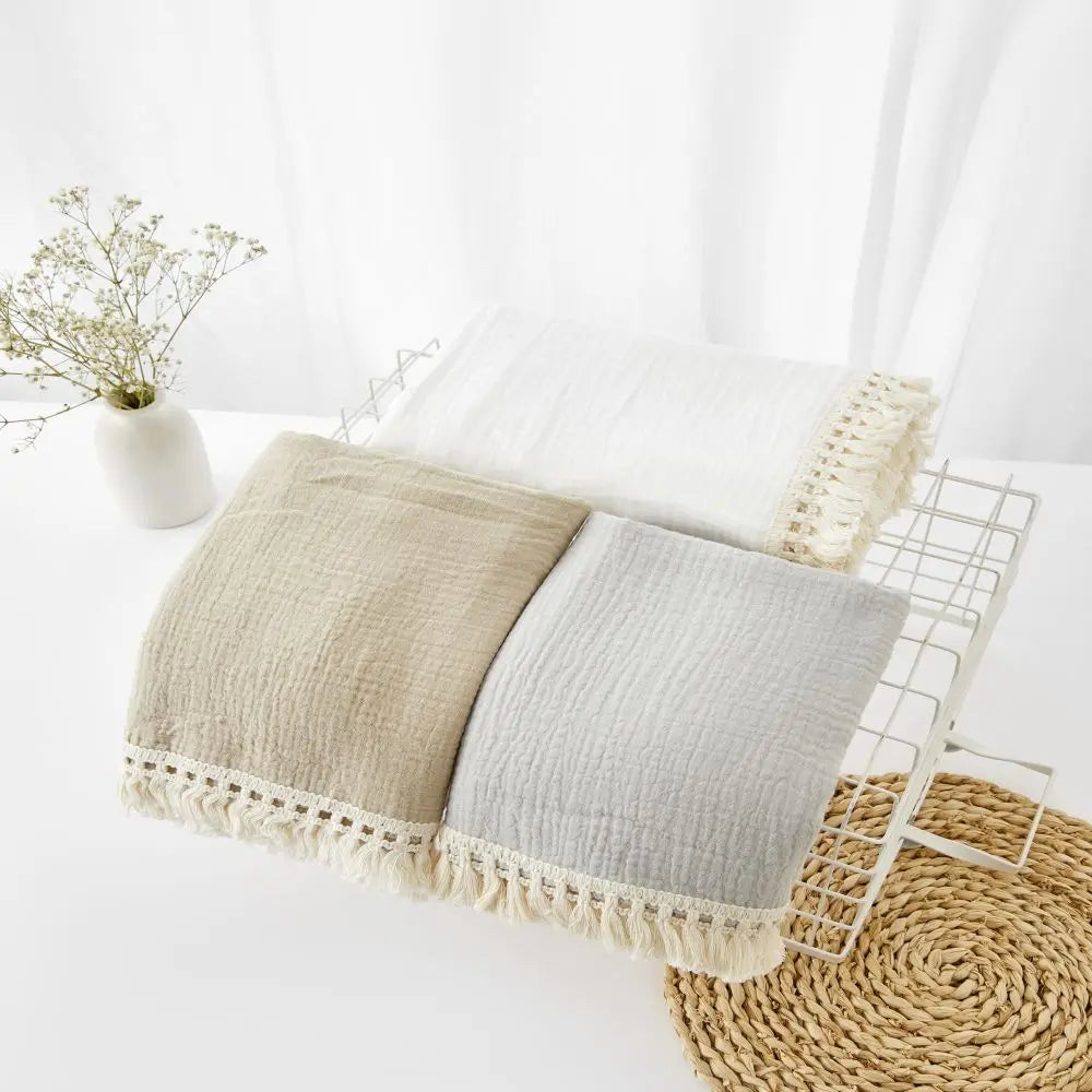 🌿 Cotton Muslin Swaddle Blanket – Soft, Breathable & Boho-Inspired for Newborns