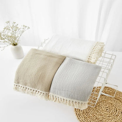 🌿 Cotton Muslin Swaddle Blanket – Soft, Breathable & Boho-Inspired for Newborns