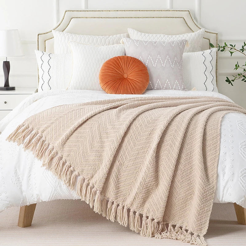 Thick Knitted Throw Blanket Soft Warm Decorative Sofa Bed Bedspread Home Boho Room Decor