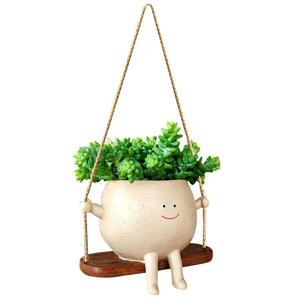 Swing Flower Container Cartoon Flowerpot Creative Wall Hanging Head Planter Pot Smiling Home Decor Garden Patio Accessories