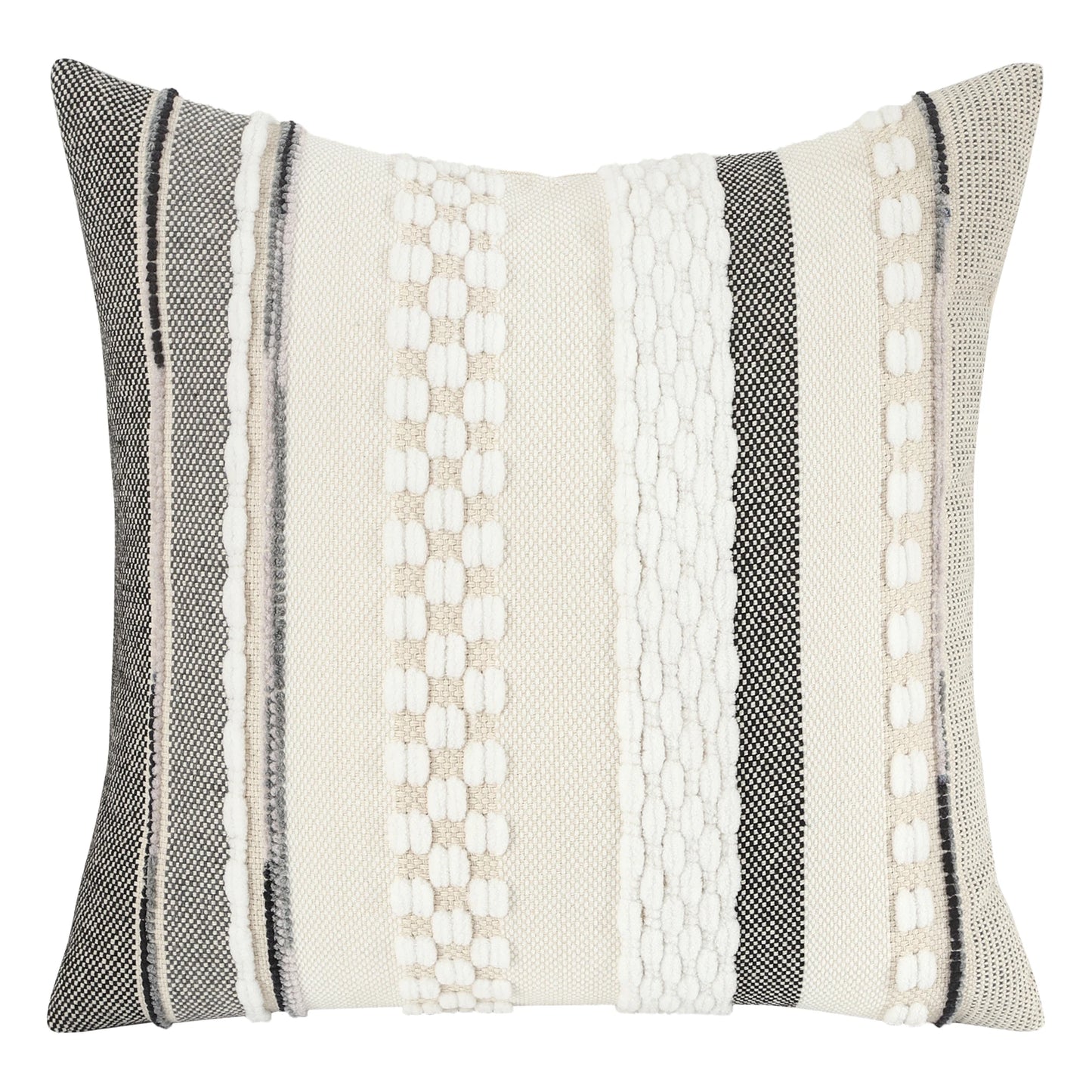 Boho Striped Chenille Throw Pillow Cover – Decorative Square Cushion for Cozy Home Accents
