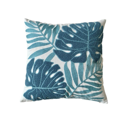 🌿 Green Leaf & Sunflower Embroidered Pillow Cover – 18 x 18 inches Boho Modern Cushion Cover for Sofa, Chair, or Car