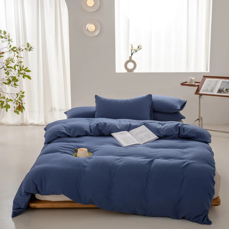 Blue Boho Minimalist Washed Cotton Duvet Cover – Soft, Breathable & Cozy Quilt Cover for Home 