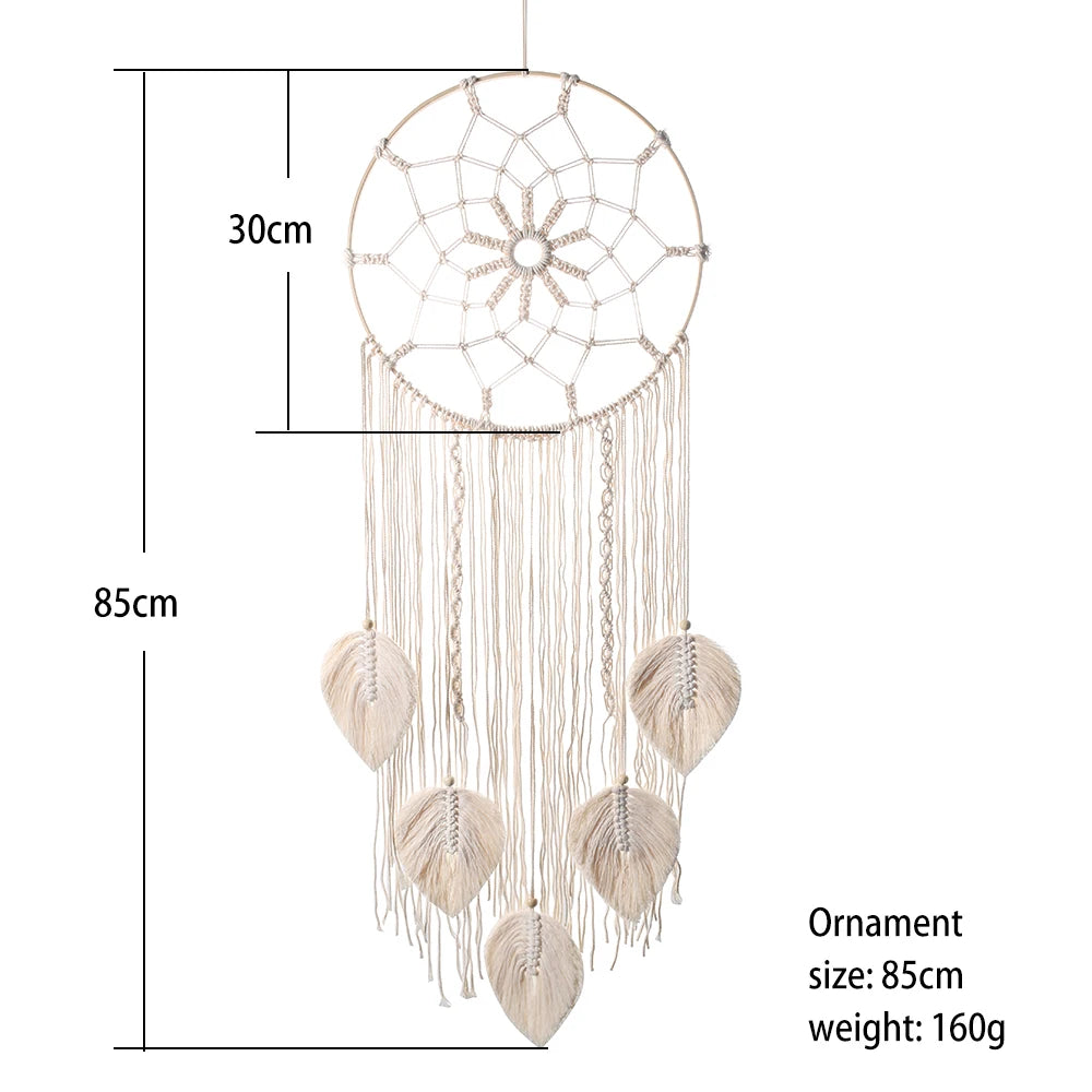 Boho Macrame Dream Catcher with Leaf Design – Handmade Tapestry Wall Hanging for Bedroom Decor